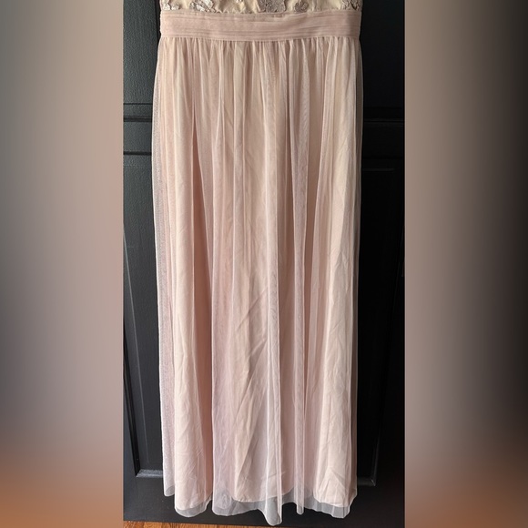 Amsale Bridesmaids Dayna Dress Fawn Blush Sz 14 Sequined Lace Tulle Formalwear